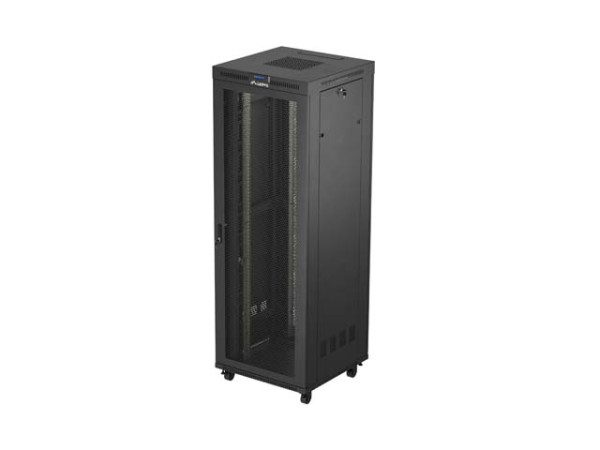 Lanberg FF01-8847-23BL 19" 47U SZÉL:800mm MÉLY:800mm MAG:2343mm lapraszerelt LCD hálós fémajtós fekete álló rack szekrény