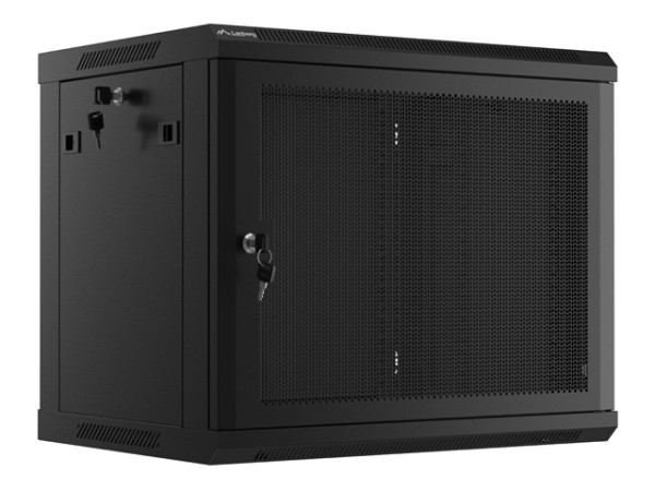 Lanberg WF01-6409-23B 19" 9U SZÉL:600mm MÉLY:450mm MAG:512mm lapraszerelt perforált ajtós fekete fali rack szekrény