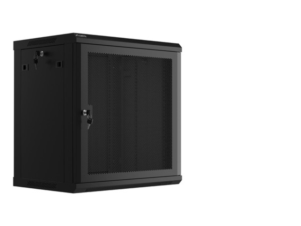 Lanberg WF01-6412-23B 19" 12U SZÉL:600mm MÉLY:450mm MAG:512mm lapraszerelt perforált ajtós fekete fali rack szekrény