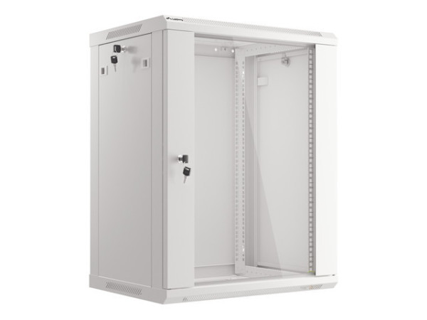 Lanberg WF01-6415-10S 19" 15U SZÉL:600mm MÉLY:450mm MAG:774mm lapraszerelt üvegajtós szürke fali rack szekrény