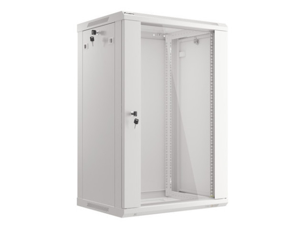 Lanberg WF01-6418-10S 19" 18U SZÉL:600mm MÉLY:450mm MAG:907mm lapraszerelt üvegajtós szürke fali rack szekrény