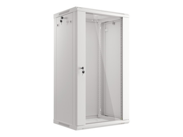 Lanberg WF01-6422-10S 19" 22U SZÉL:600mm MÉLY:450mm MAG:1085mm lapraszerelt üvegajtós szürke fali rack szekrény