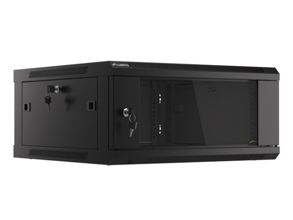 Lanberg WF01-6604-10B 19" 4U SZÉL:600mm MÉLY:600mm MAG:290mm lapraszerelt üvegajtós fekete fali rack szekrény