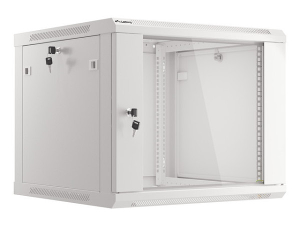 Lanberg WF01-6609-10S 19" 9U SZÉL:600mm MÉLY:600mm MAG:512mm lapraszerelt üvegajtós szürke fali rack szekrény