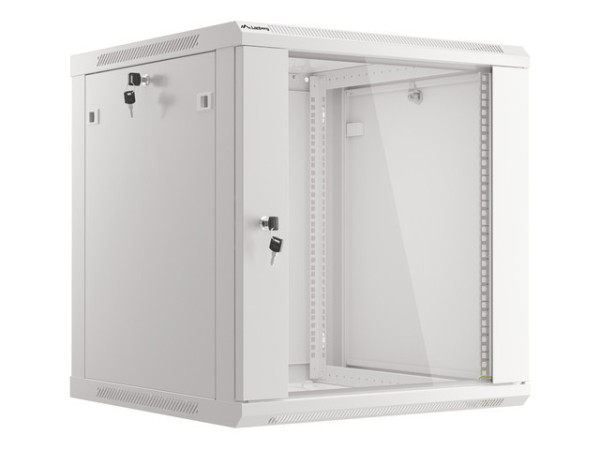 Lanberg WF01-6612-10S 19" 12U SZÉL:600mm MÉLY:600mm MAG:640mm lapraszerelt üvegajtós szürke fali rack szekrény