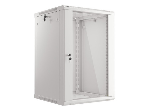 Lanberg WF01-6618-10S 19" 18U SZÉL:600mm MÉLY:600mm MAG:907mm lapraszerelt üvegajtós szürke fali rack szekrény