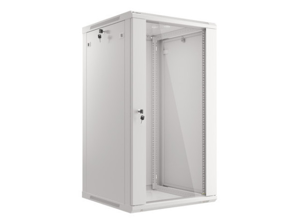 Lanberg WF01-6622-10S 19" 22U SZÉL:600mm MÉLY:600mm MAG:1085mm lapraszerelt üvegajtós szürke fali rack szekrény