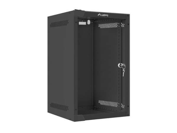 Lanberg WF10-2309-10B 10" 9U SZÉL:280mm MÉLY:310mm MAG:469mm lapraszerelt üvegajtós fekete fali rack szekrény
