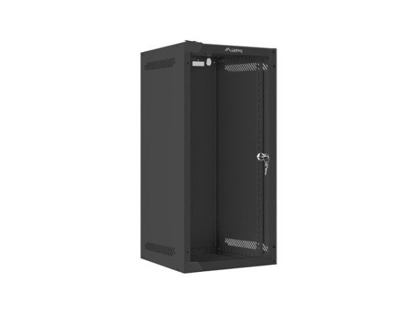 Lanberg WF10-2312-10B 10" 12U SZÉL:280mm MÉLY:310mm MAG:603mm lapraszerelt üvegajtós fekete fali rack szekrény