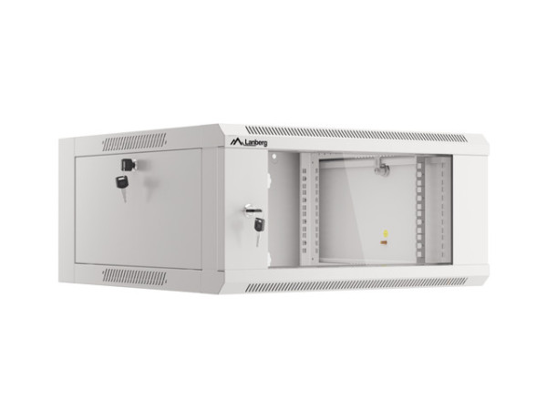 Lanberg WFFA-5604-10S 19" 4U SZÉL:570mm MÉLY:600mm MAG:277mm lapraszerelt üvegajtós szürke fali rack szekrény