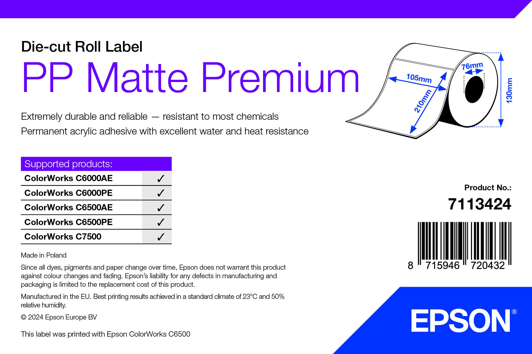 Epson PP Matte Premium címke 105mm*210mm, 259 címke/tekercs