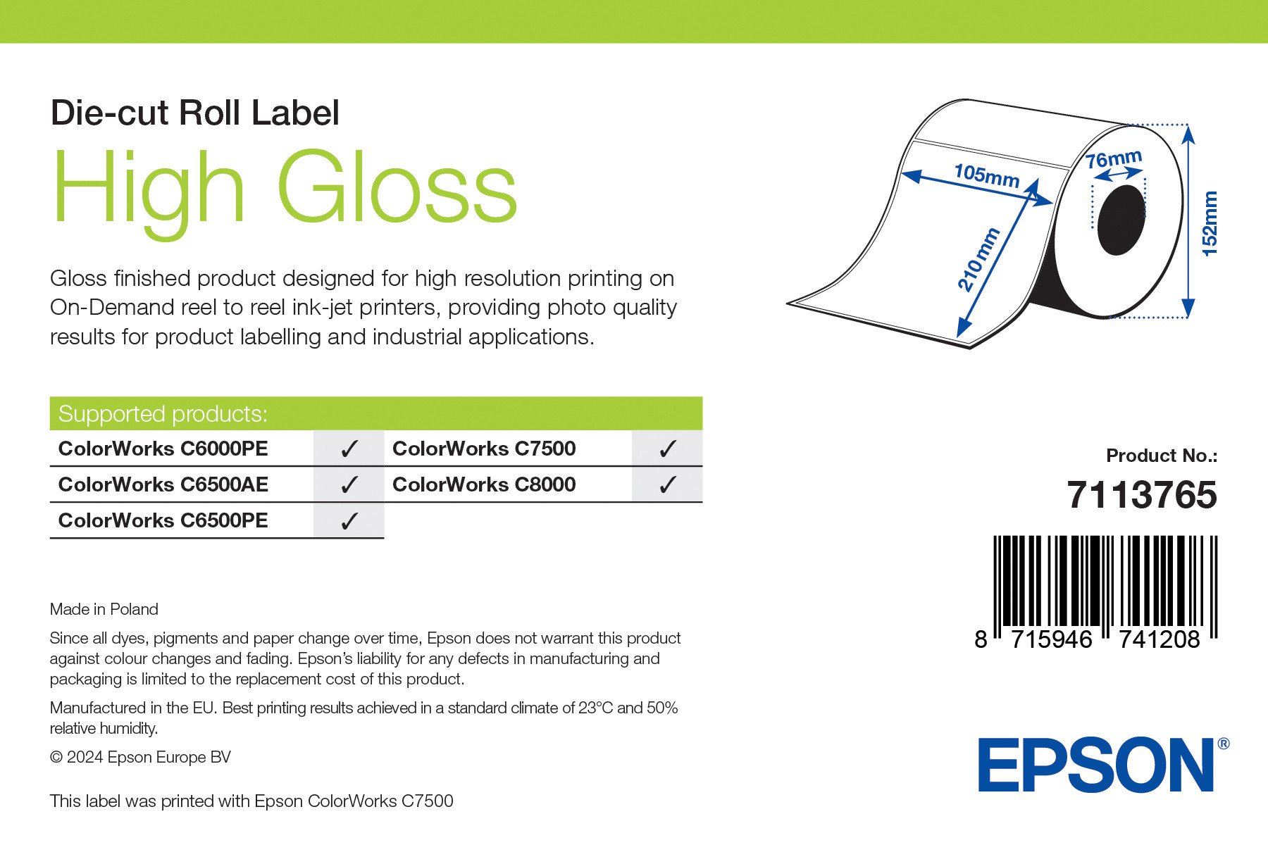 Epson High Gloss címke 105mm*210mm, 273 címke/tekercs