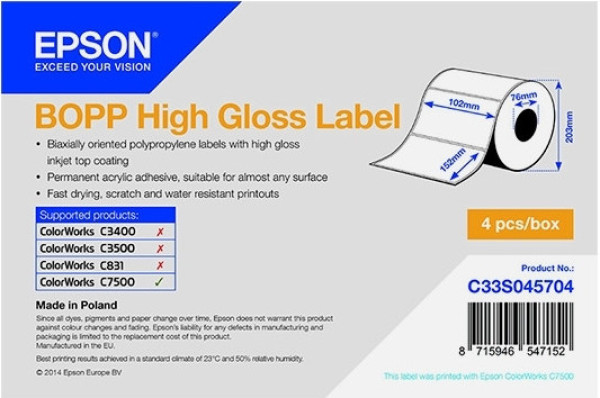 Epson BOPP High Gloss címke 102mm*152mm, 960 címke/tekercs