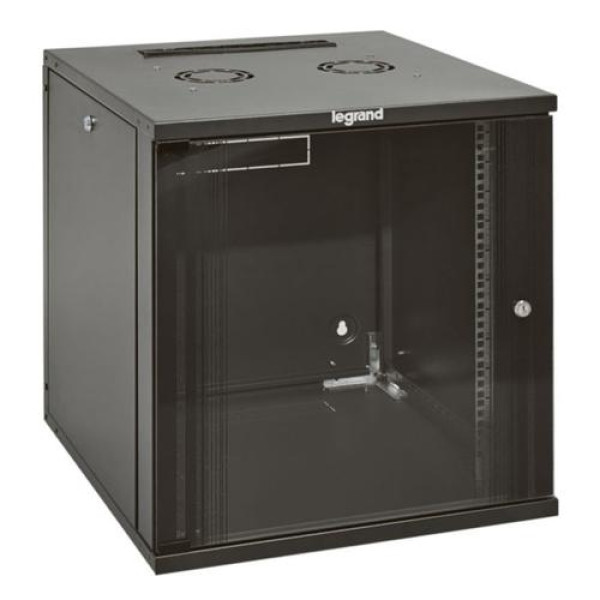 Legrand 646262 Linkeo 19"" 12U MAG:626 SZÉL:600 MÉLY:600 MAX:36kg üvegajtós lapraszerelt levehető oldallapos antracit fali rack szekrény