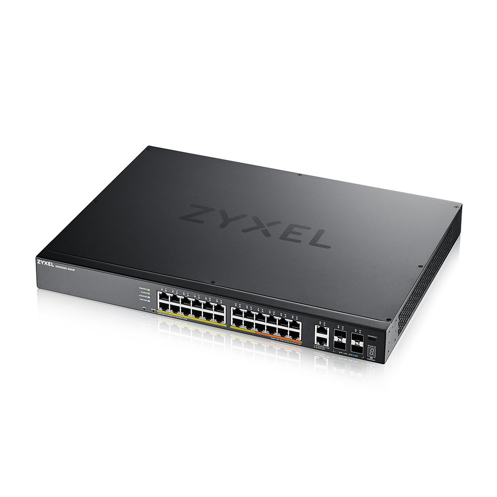 Zyxel XGS2220-30HP-EU0101F 24xGbE PoE LAN 2x10mG RJ45 PoE LAN (400W) 4x10GbE SFP+ port L3 menedzselhető PoE switch