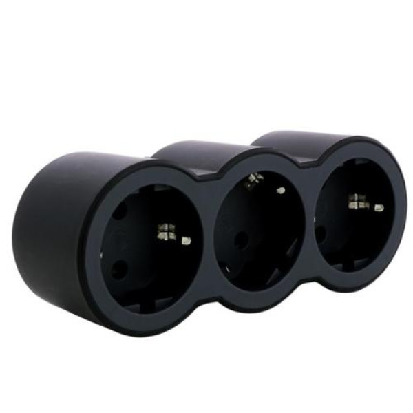 Legrand 694519 3x Schuko 2P+F 16A fekete elosztó biztonsági zsaluval
