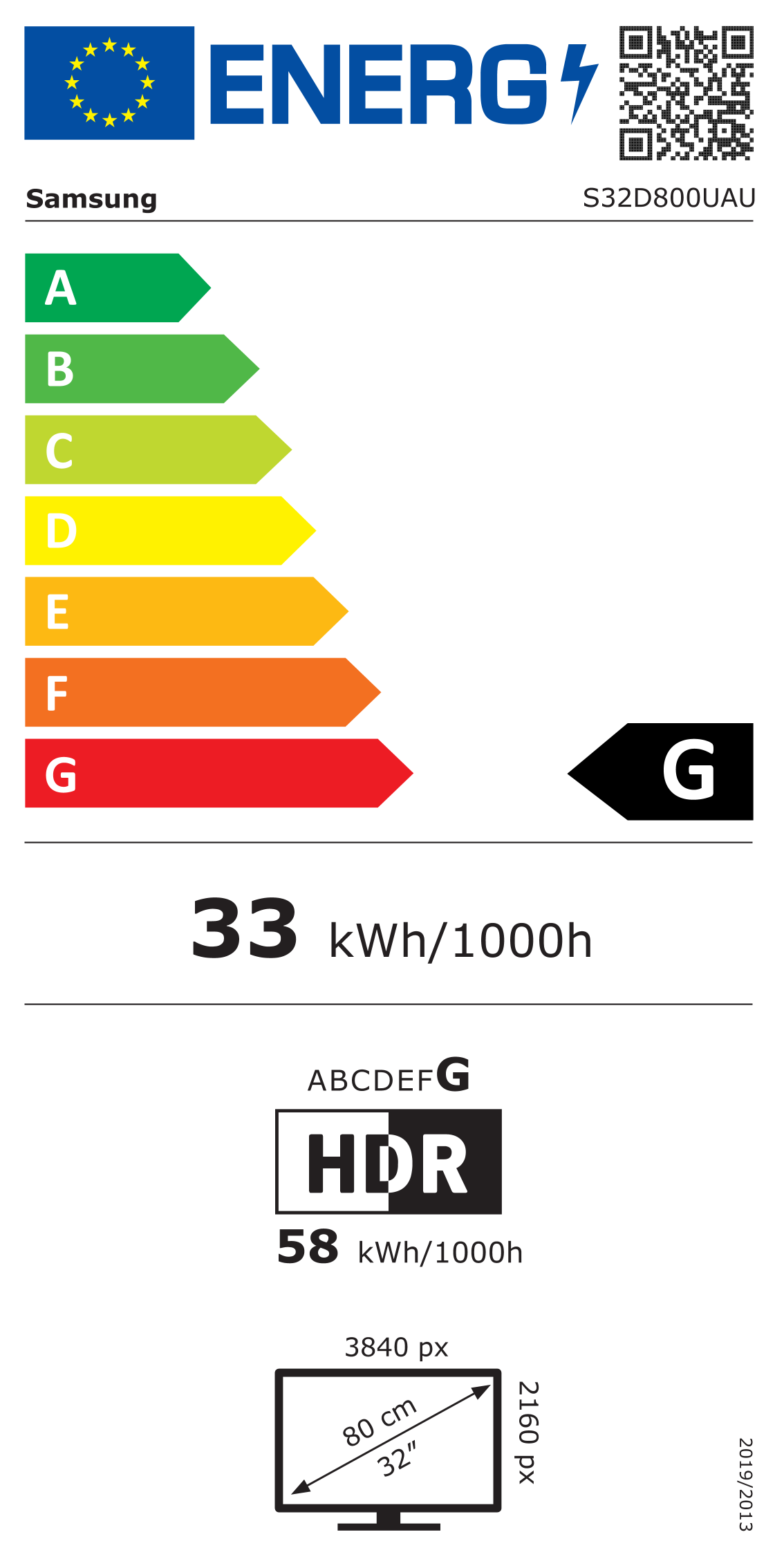 Energiacímke – SAMSUNG 32" LS32D800UAUXEN UHD VA 16:9 5ms monitor, G osztály