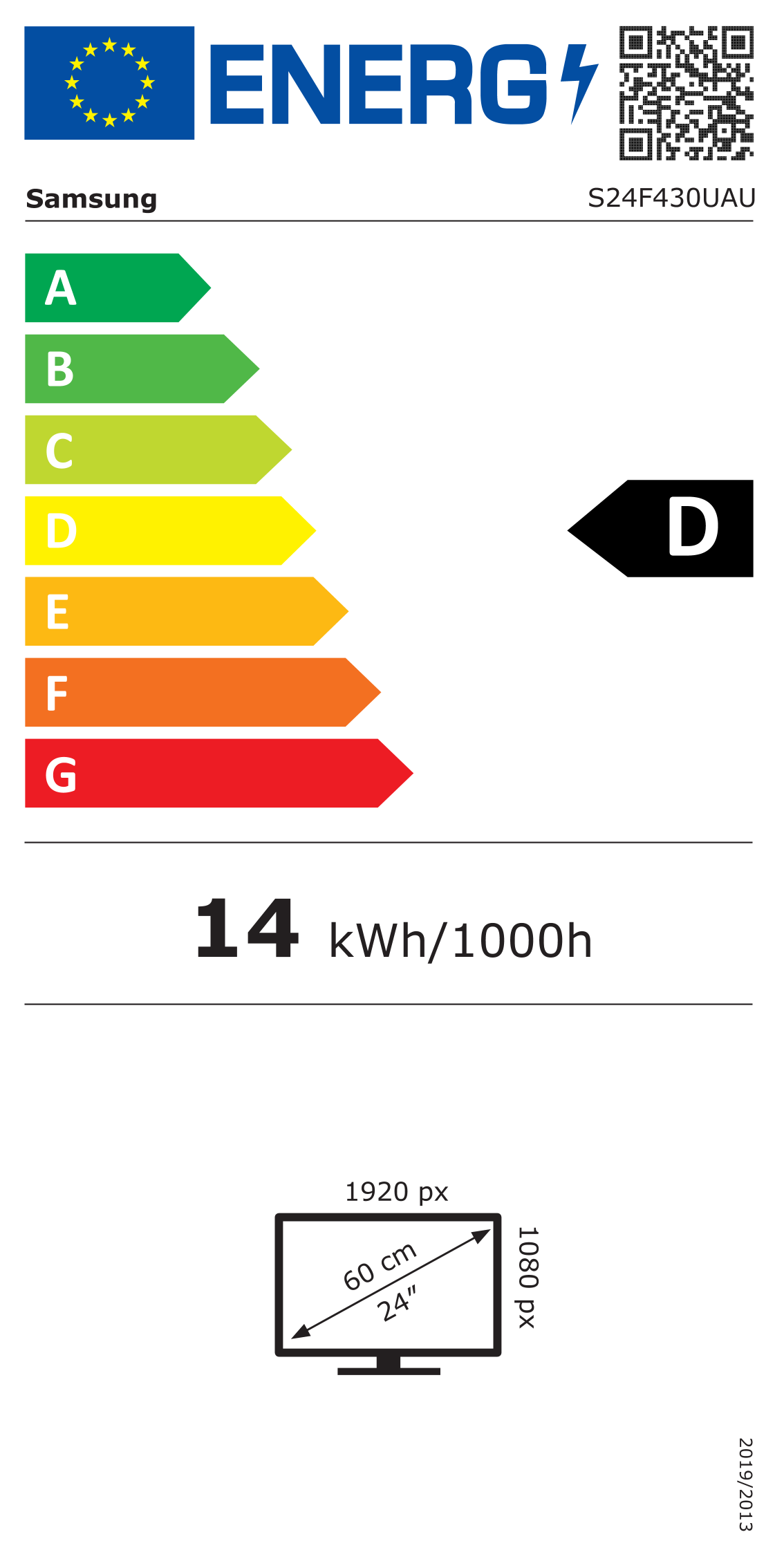 Energiacímke – SAMSUNG 24 LS24F430UAUXEN FHD IPS 16:9 5ms monitor, D osztály
