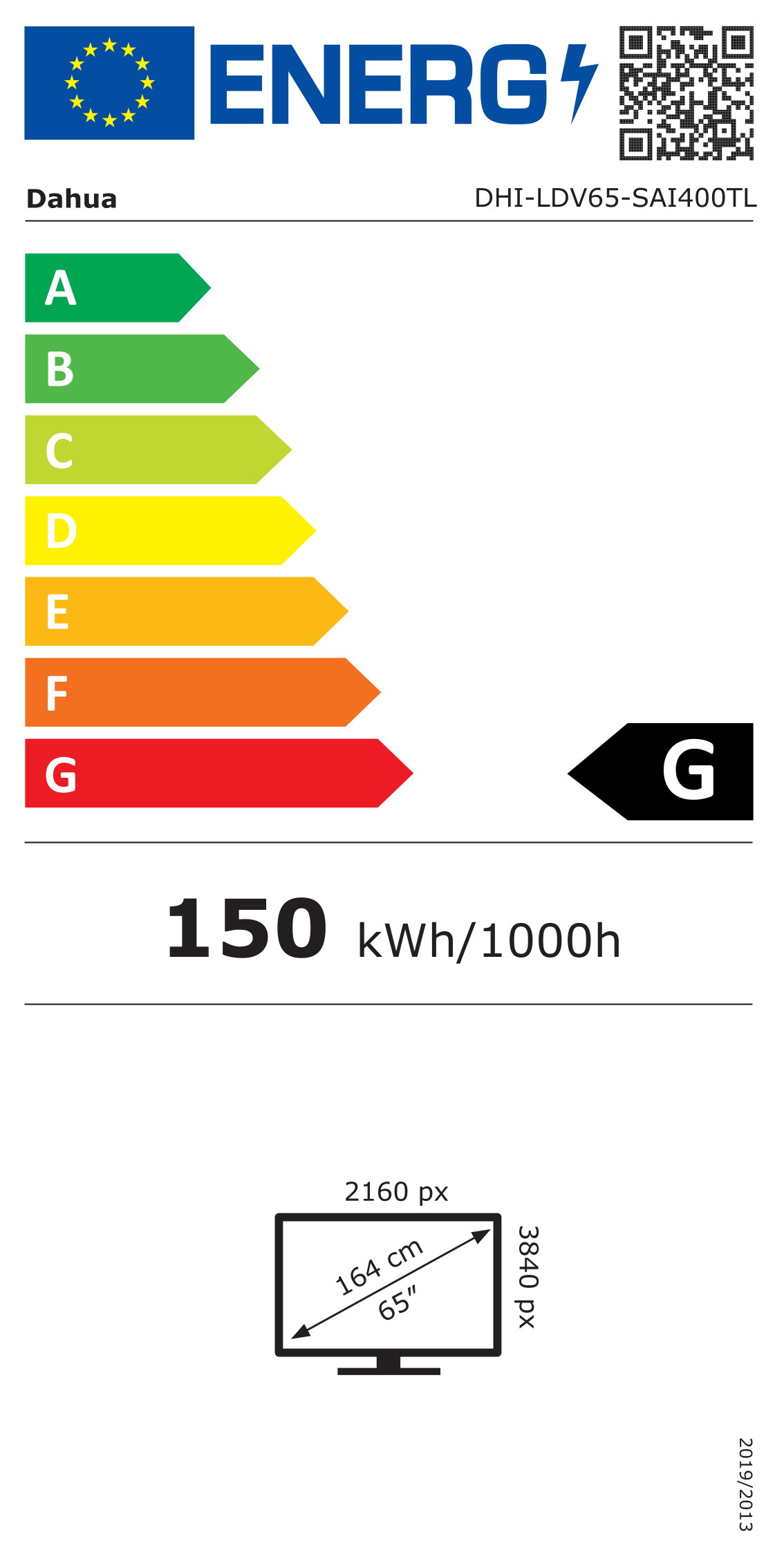Energiacímke – Dahua Totem kijelző 65" LDV65-SAI400TL 24/7, Android, UHD, 320, G osztály