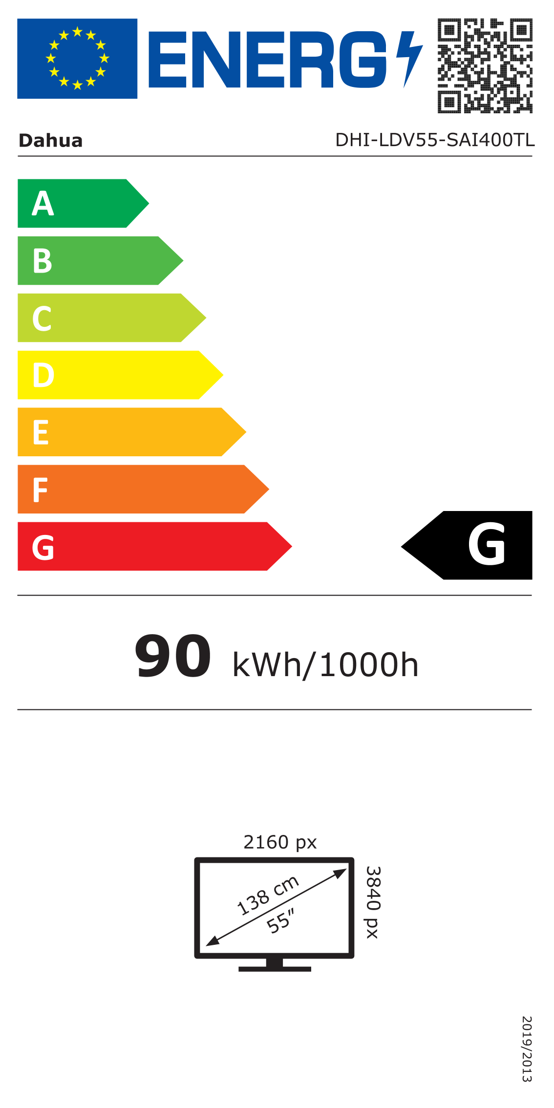 Energiacímke – Dahua Totem kijelző 55" LDV55-SAI400TL 24/7, Android, UHD, 320, G osztály