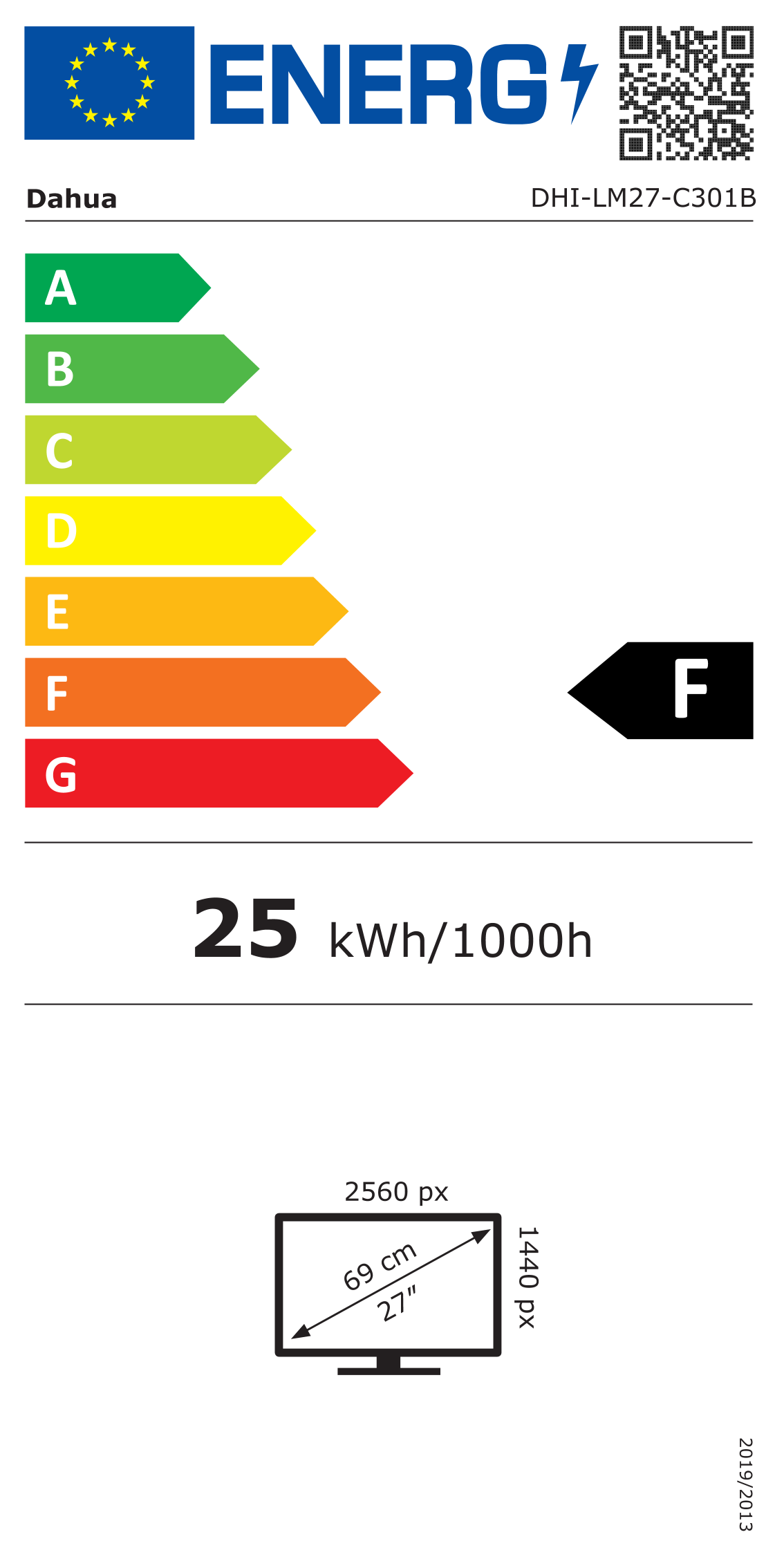 Energiacímke – Dahua 27" LM27-C301B QHD IPS 5ms 100Hz DP+HDMI AUD monitor, F osztály