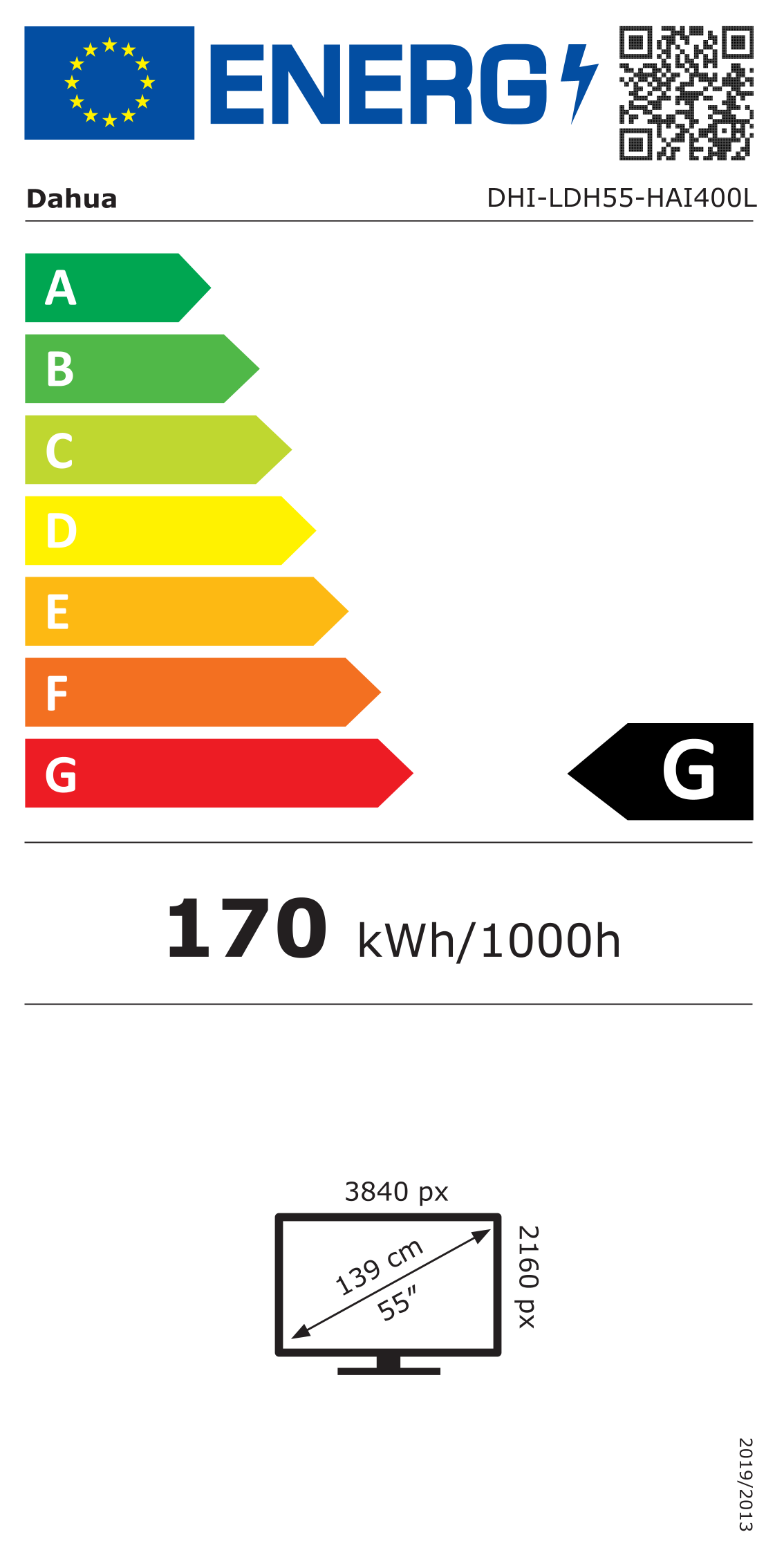 Energiacímke – Dahua LFD kijelző 55" LDH55-HAI400L, 24/7, Android, UHD, 700, G osztály