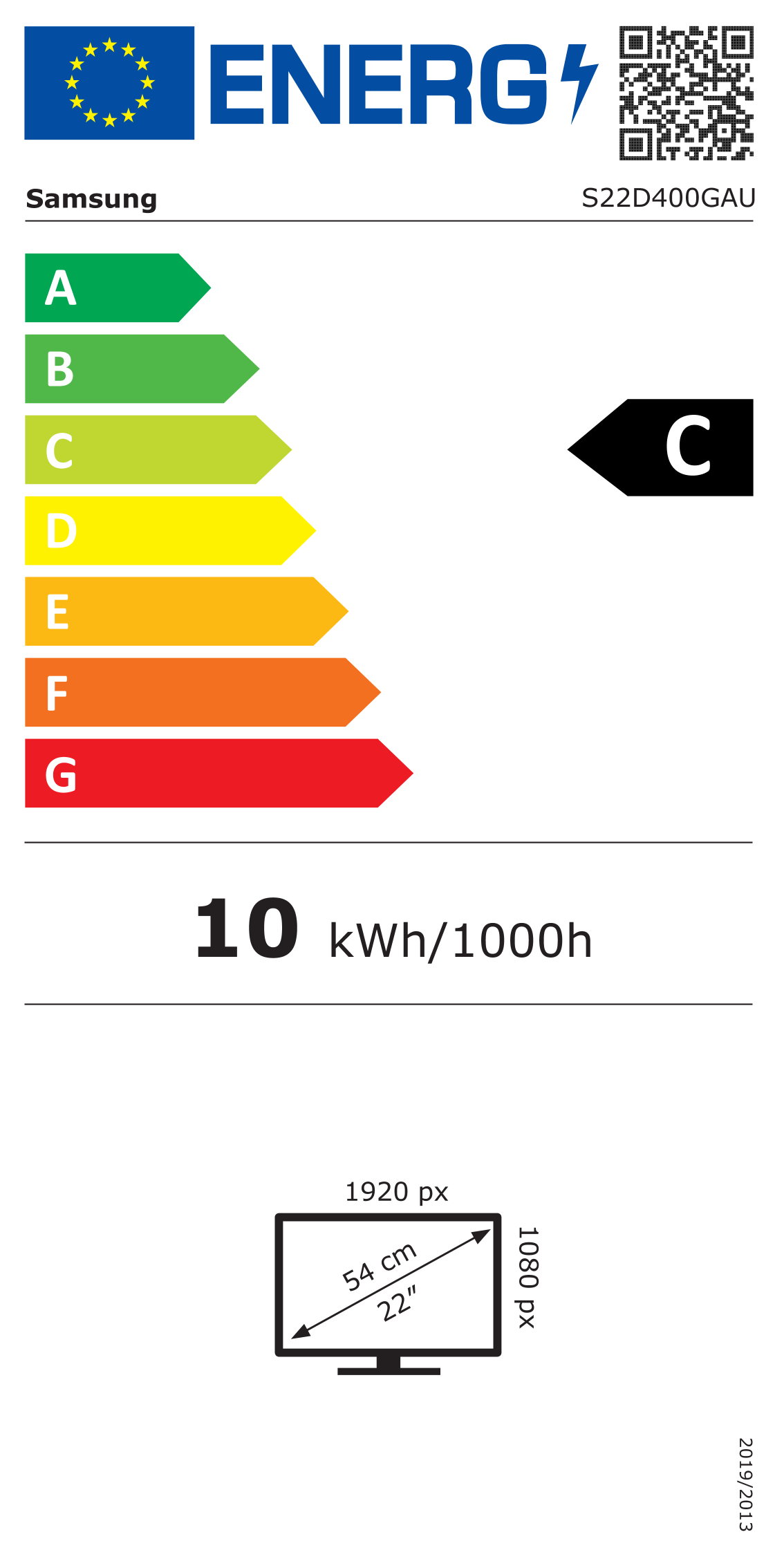 Energiacímke – SAMSUNG 22 LS22D400GAUXEN 16:9 FHD IPS 5ms 100Hz DP+HDMI PIVOT monitor, C osztály