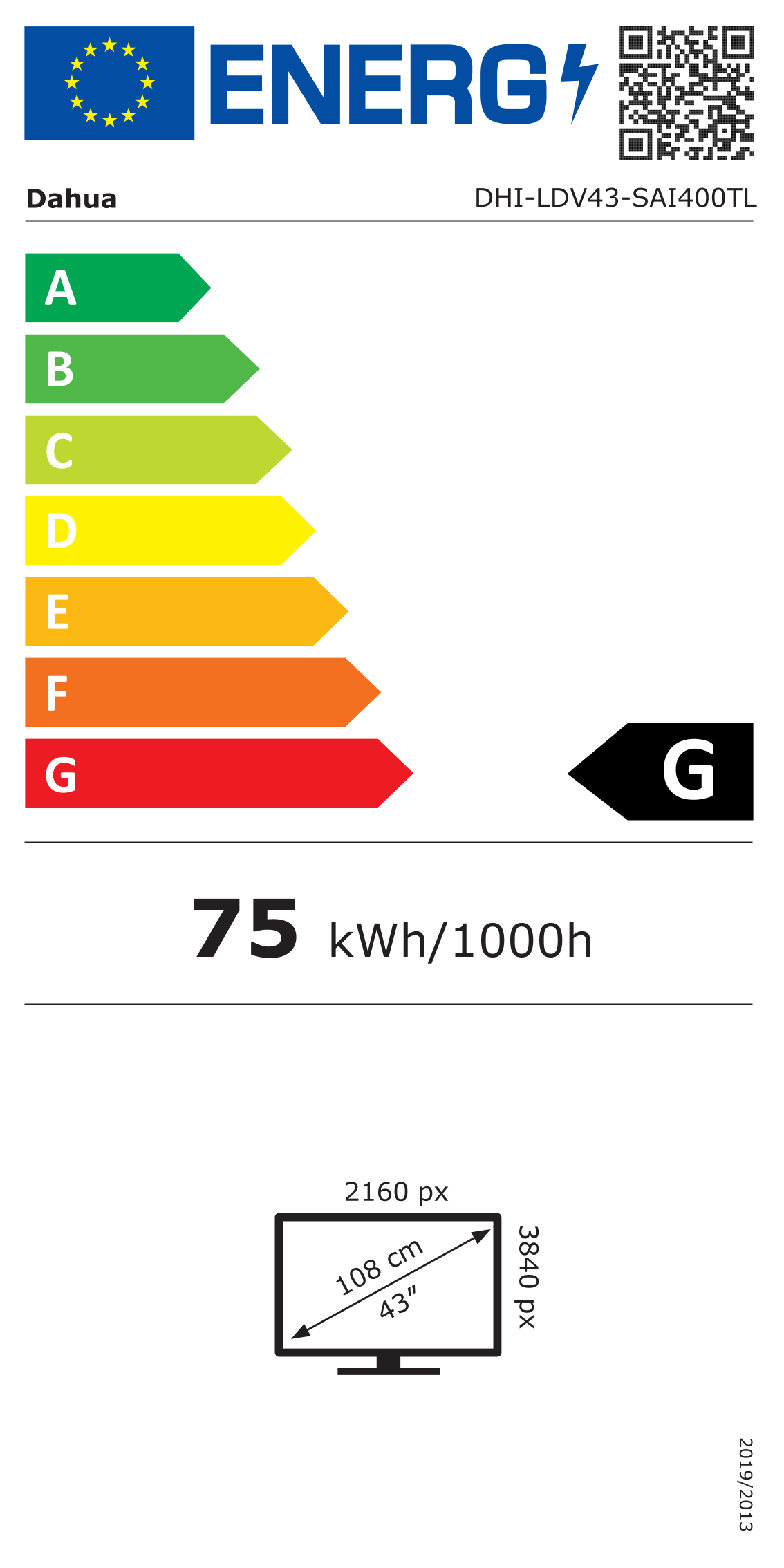 Energiacímke – Dahua Totem kijelző 43" LDV43-SAI400TL 24/7, Android, UHD, 320, G osztály
