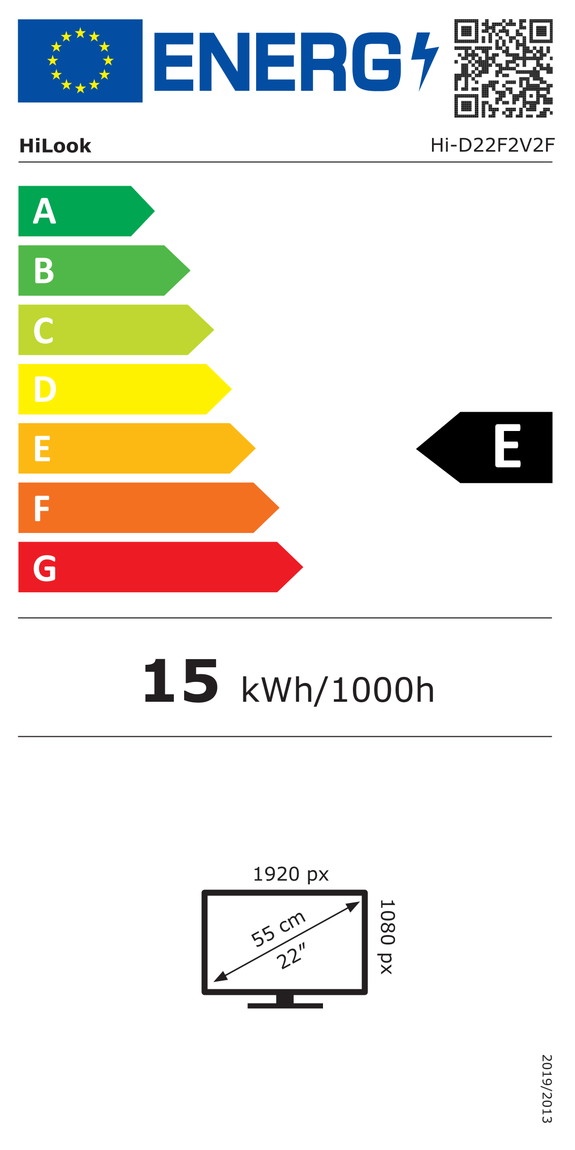 Energiacímke – HiLook 21,5 Hi-D22F2V2F FHD VA 100Hz VGA/HDMI 16/7 fekete monitor, E osztály