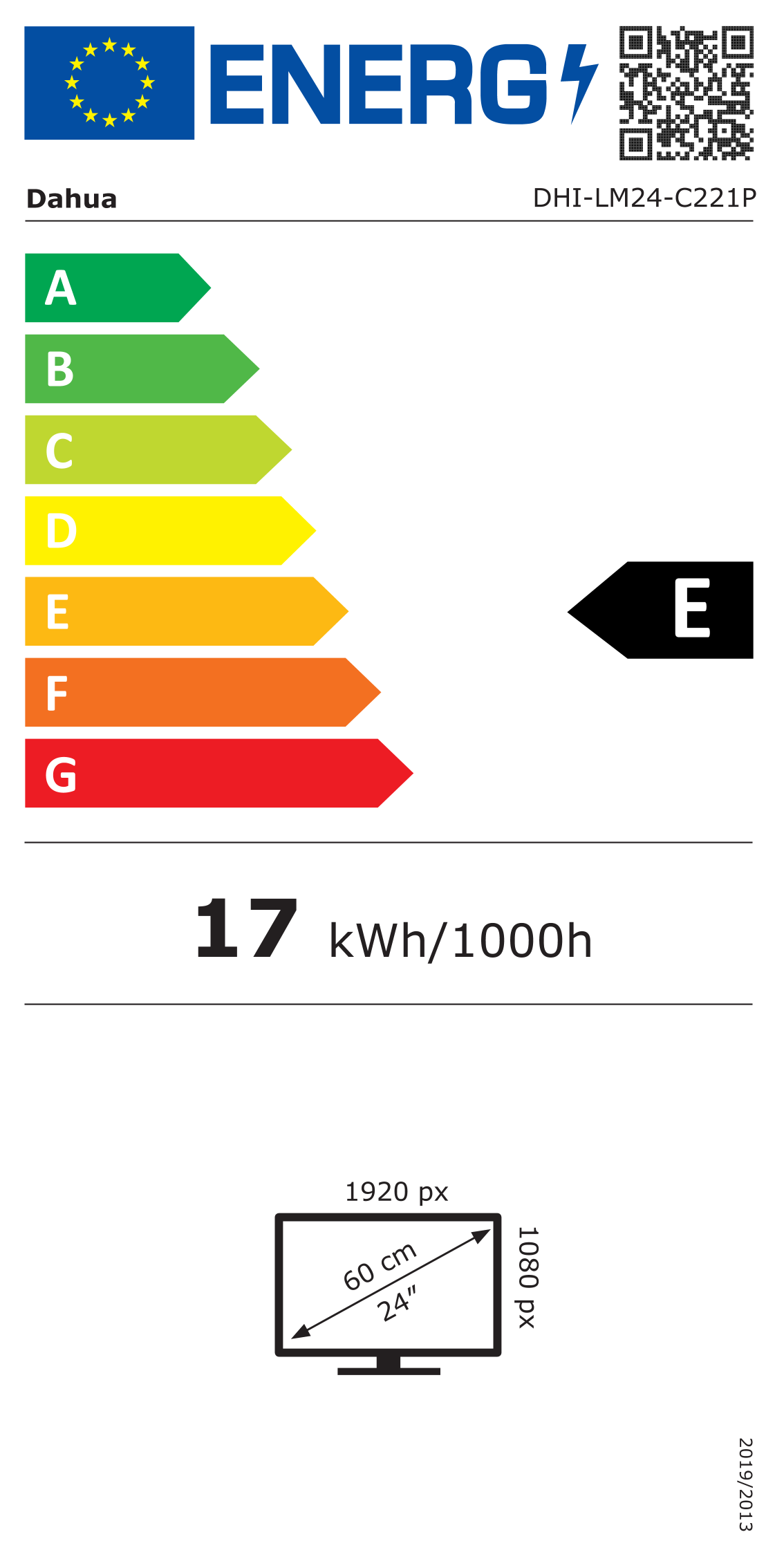 Energiacímke – Dahua 24 LM24-C221P FHD IPS 5ms 144ms VGA+HDMI AUD monitor, E osztály
