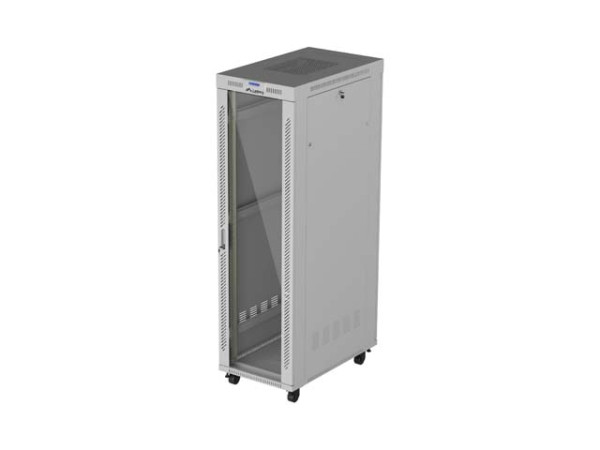 Lanberg FF01-6042-12S 19" 42U SZÉL:600mm MÉLY:1000mm MAG:2123mm lapraszerelt LCD üvegajtós szürke szerver szekrény