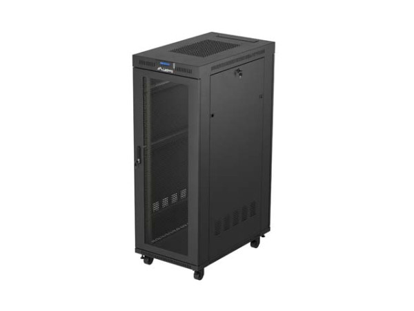 Lanberg FA01-6032-23BL 19" 32U SZÉL:600mm MÉLY:1000mm MAG:1573mm lapraszerelt LCD hálós fémajtós fekete szerver szekrény