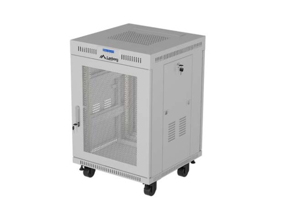 Lanberg FF01-6615-23SL 19" 15U SZÉL:600mm MÉLY:600mm MAG:820mm lapraszerelt LCD hálós fémajtós szürke álló rack szekrény