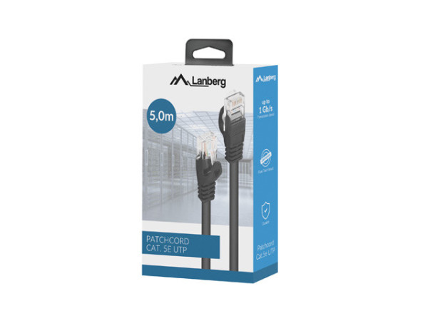 Lanberg PCU5-15CC-0500-BK Cat.5e UTP PVC CCA AWG26 árnyékoltlan fekete patch kábel 5m