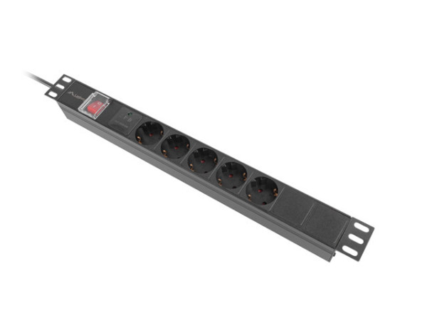 Lanberg PDU-05F-0200-IEC-BK 19" 1U 5xSchuko aljzat C14 csatlakozóvéggel 2m fekete elosztósor kapcsolóval