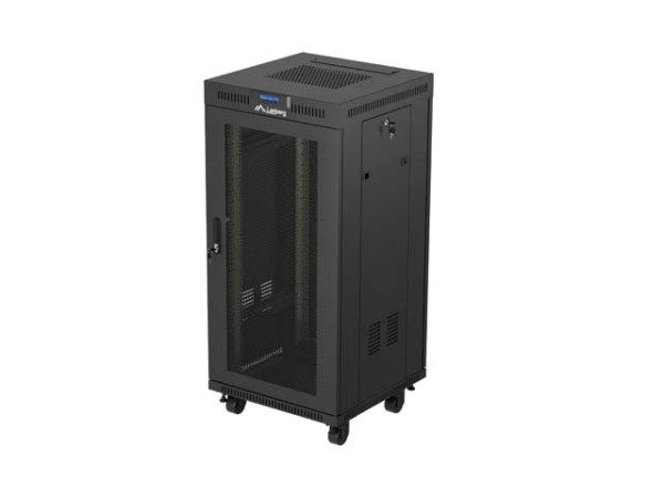 Lanberg FF01-6624-23BL 19" 24U SZÉL:600mm MÉLY:600mm MAG:1320mm lapraszerelt LCD hálós fémajtós fekete álló rack szekrény