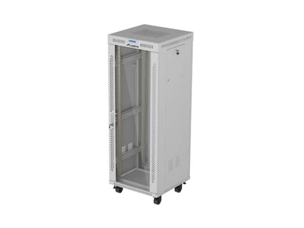 Lanberg FF01-6632-12SL 19" 32U SZÉL:600mm MÉLY:600mm MAG:1677mm lapraszerelt LCD üvegajtós szürke álló rack szekrény