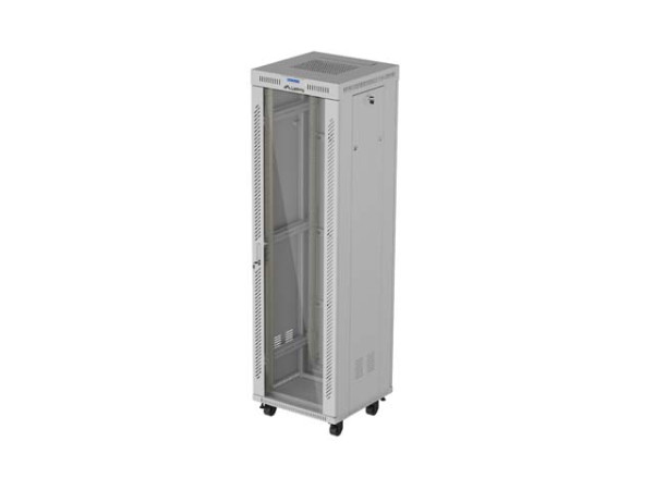 Lanberg FF01-6642-12SL 19" 42U SZÉL:600mm MÉLY:600mm MAG:2121mm lapraszerelt LCD üvegajtós szürke álló rack szekrény