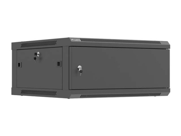 Lanberg WF01-6604-00B 19" 4U SZÉL:600mm MÉLY:600mm MAG:290mm lapraszerelt fémajtós fekete fali rack szekrény