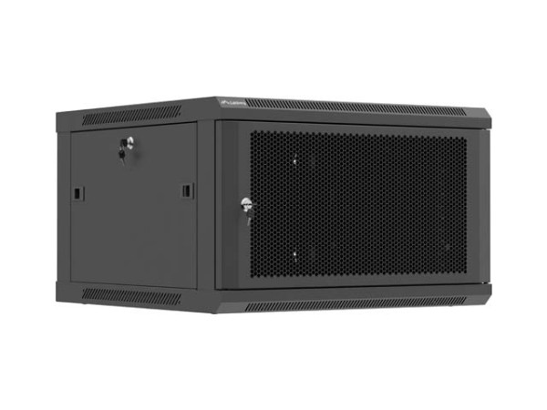 Lanberg WF01-6606-23B 19" 6U SZÉL:600mm MÉLY:600mm MAG:379mm lapraszerelt hálós fémajtós fekete fali rack szekrény