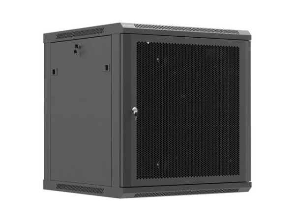Lanberg WF01-6612-23B 19" 12U SZÉL:600mm MÉLY:600mm MAG:646mm lapraszerelt hálós fémajtós fekete fali rack szekrény
