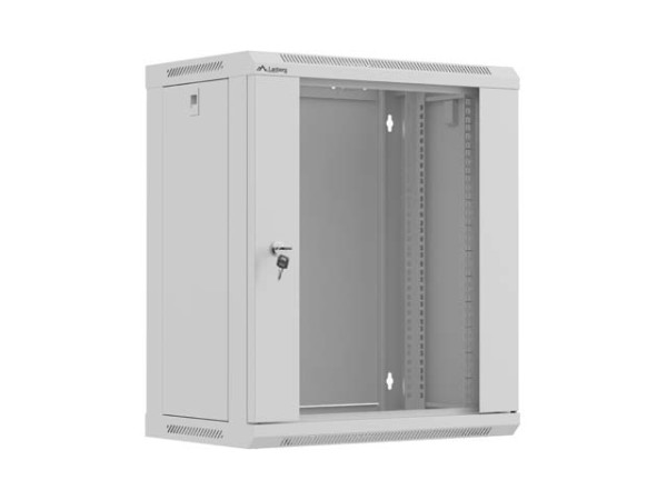 Lanberg WF03-5312-10S 19" 12U SZÉL:540mm MÉLY:350mm MAG:635mm lapraszerelt üvegajtós szürke fali rack szekrény