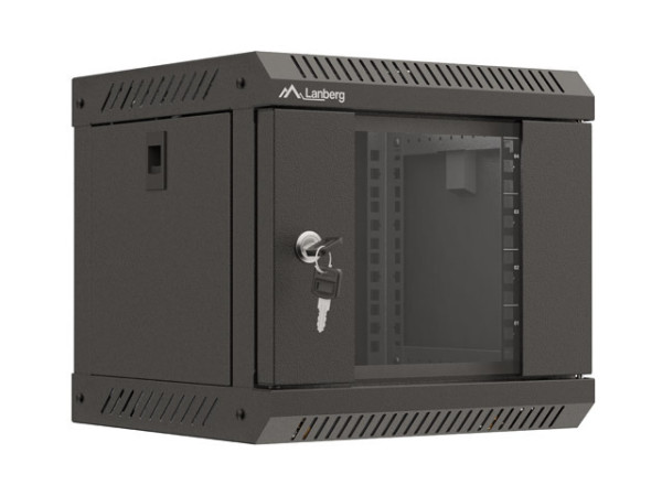 Lanberg WF11-3304-10B 10" 4U SZÉL:300mm MÉLY:300mm MAG:281mm lapraszerelt üvegajtós fekete fali rack szekrény