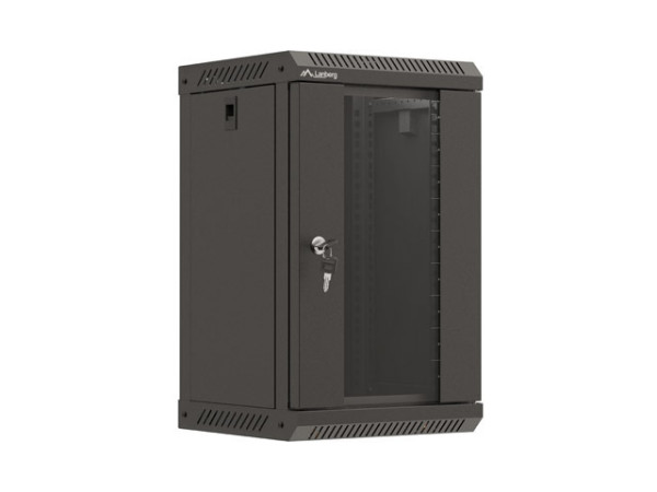 Lanberg WF11-3309-10B 10" 9U SZÉL:300mm MÉLY:300mm MAG:503mm lapraszerelt üvegajtós fekete fali rack szekrény