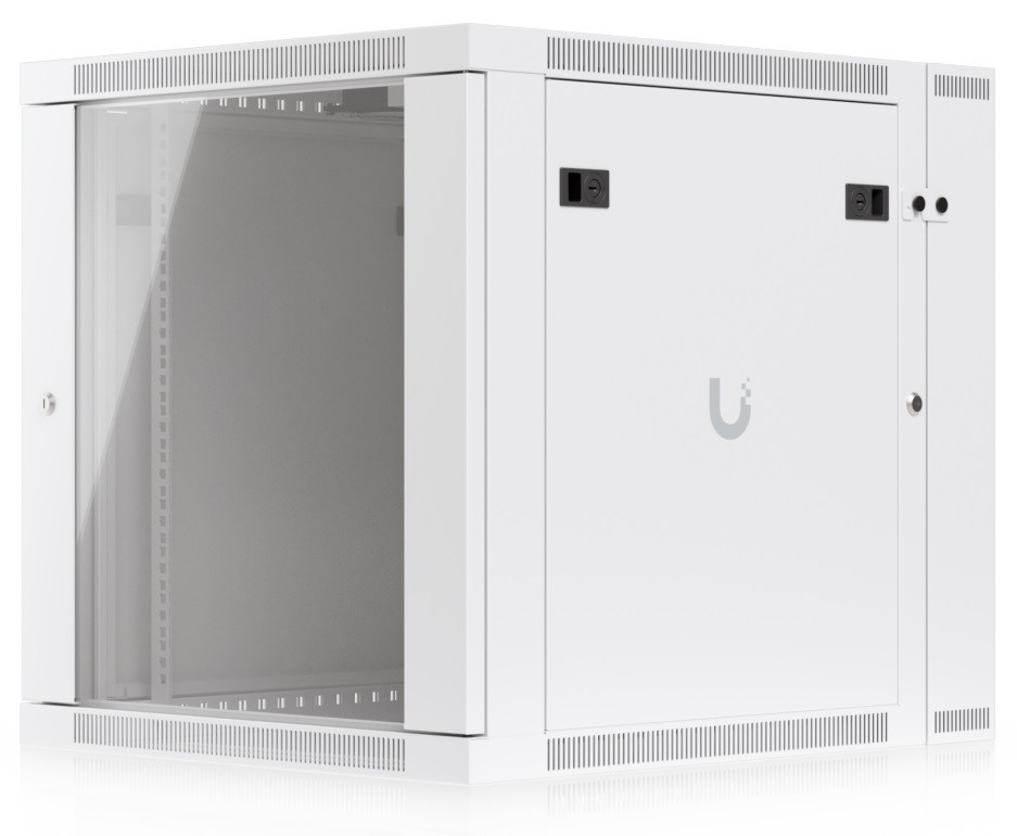 Ubiquiti UACC-RACK-12U-WALL-SW-G 19" 12U 639x600x703mm MAX:80kg üvegajtós fehér kétrészes fali rack szekrény