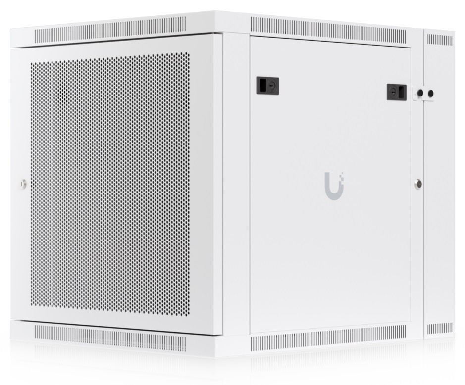 Ubiquiti UACC-RACK-12U-WALL-SW-P 19" 12U 639x600x703mm MAX:80kg perforált ajtós fehér kétrészes fali rack szekrény