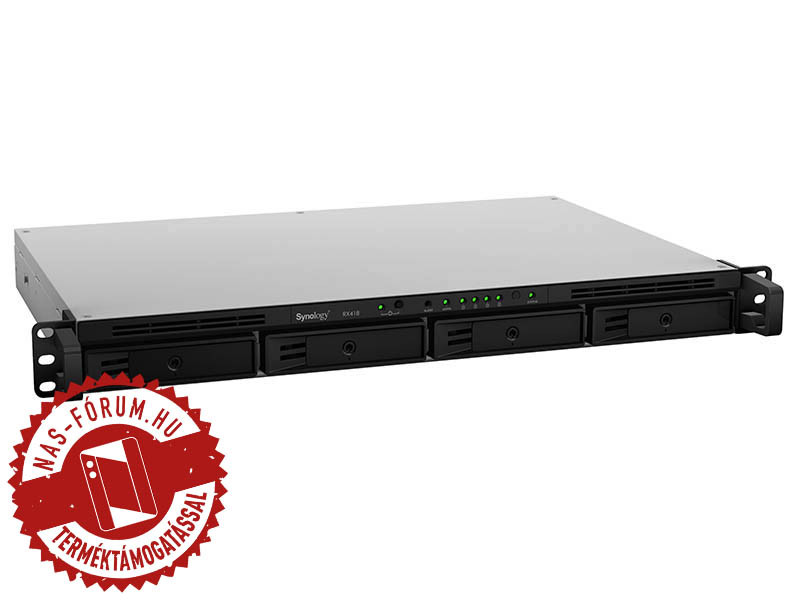 Synology RX418 4x SSD/HDD lemezes 1U rackbe szerelhető NAS tárhelybővítő + regisztrációs kártya