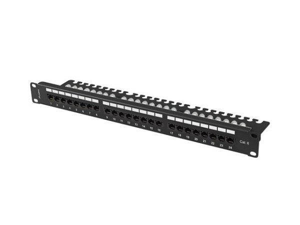 Lanberg PPU6-1124-B 19" 1U Cat.6 UTP 24port árnyékolatlan kábelrendezős fekete patch panel