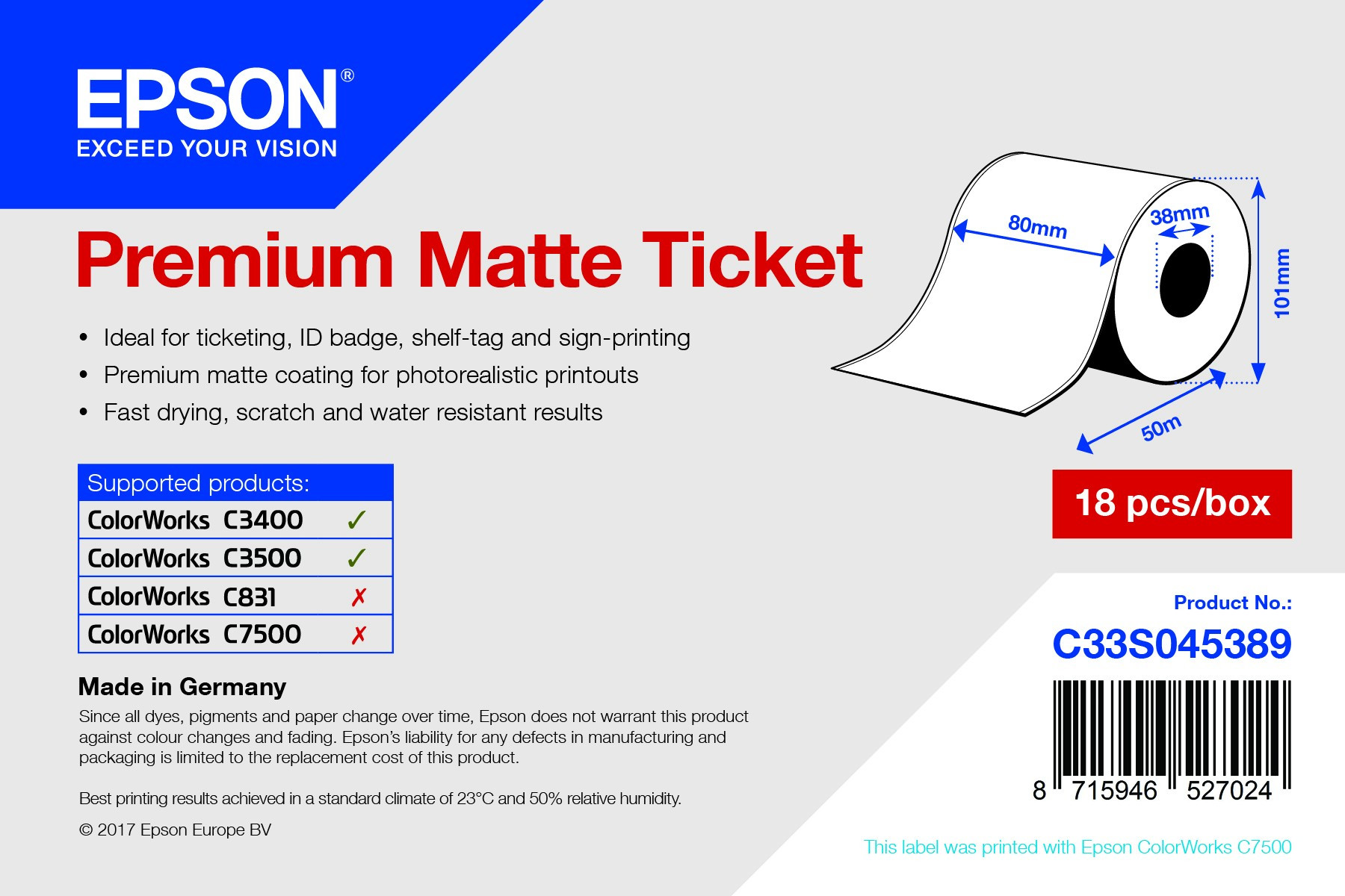 Epson prémium matt inkjet címke 80mm x 50m