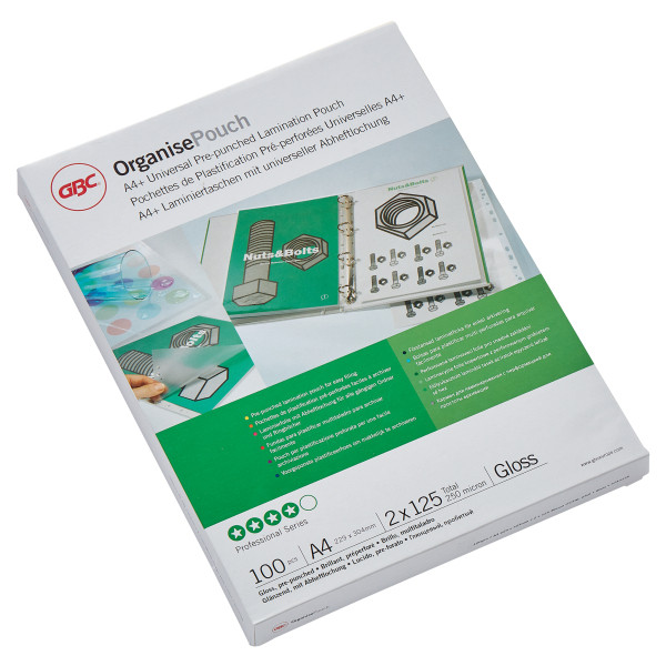GBC Meleglamináló fólia, 125 mikron, A4+, fényes, lefűzhető, 100db